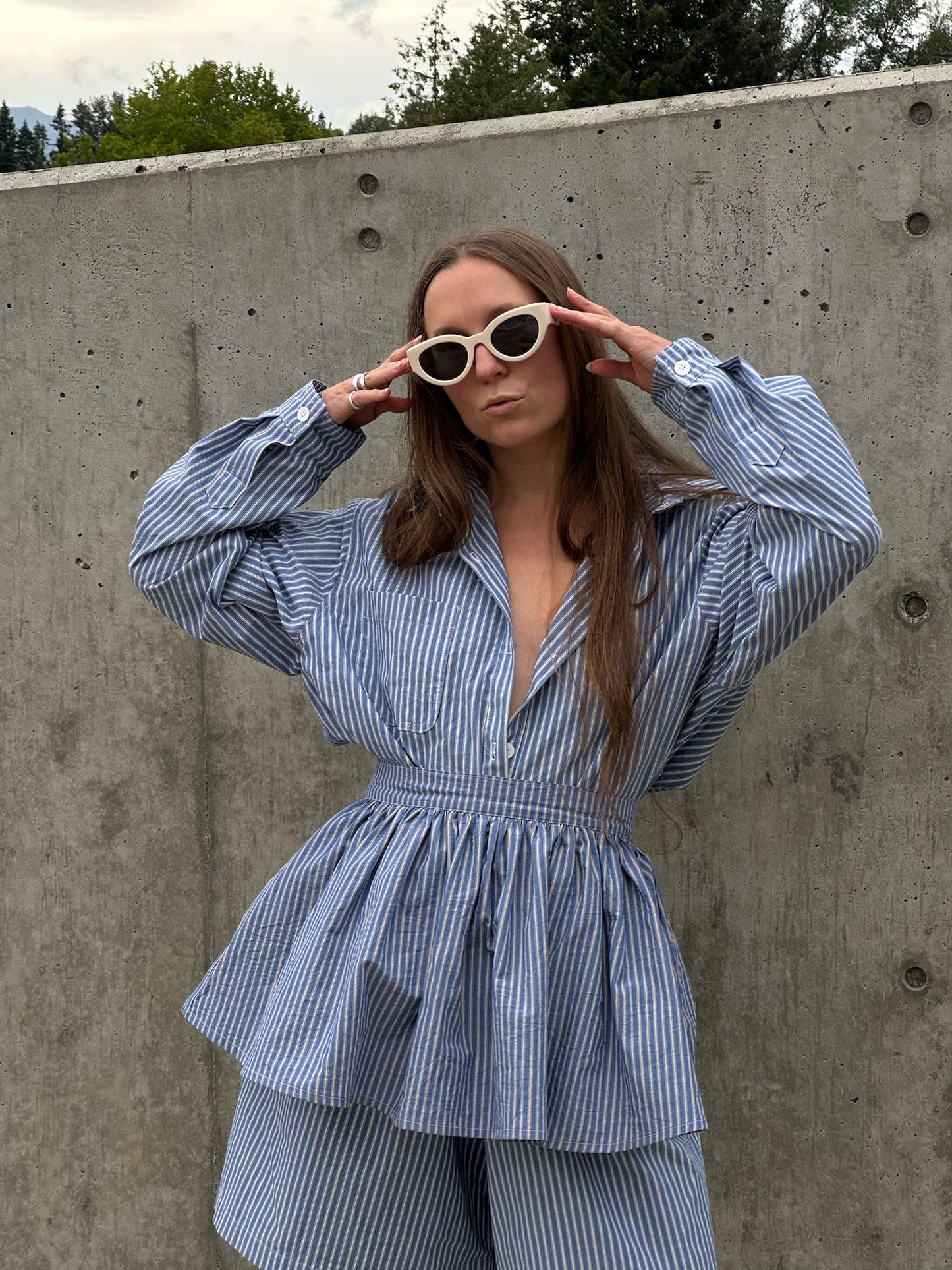 Peplum Skirt - Blue Stripe