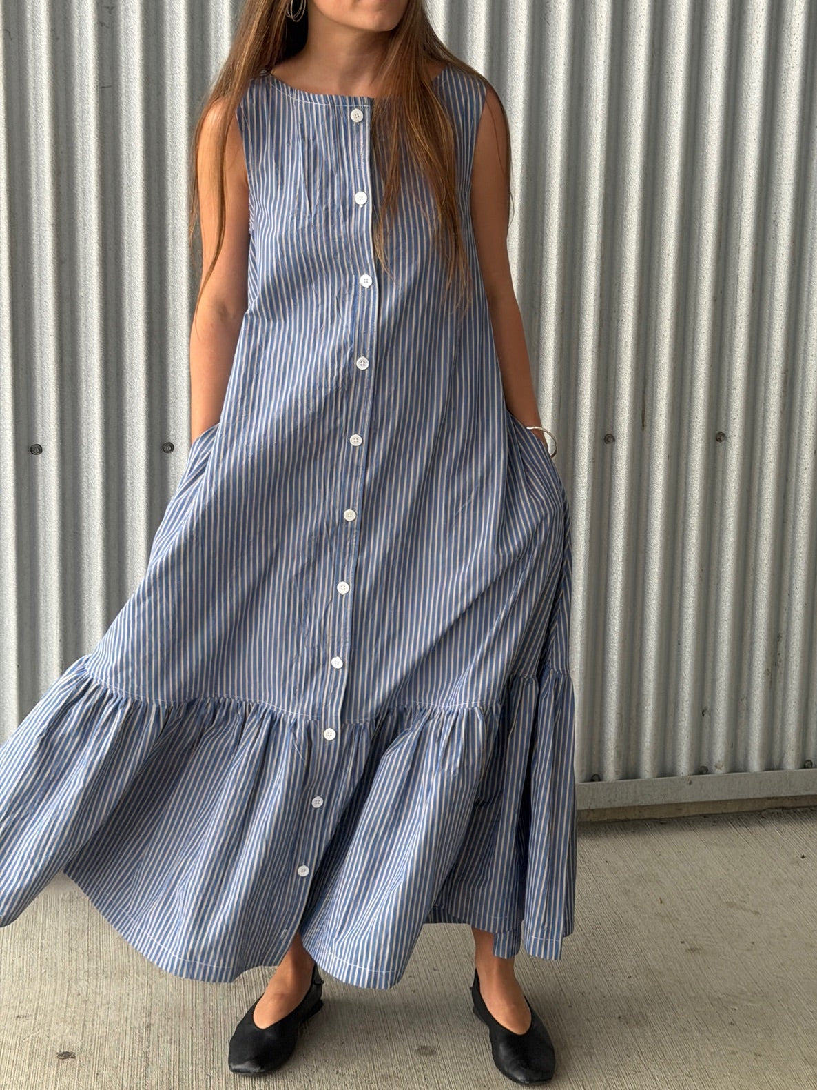 Valentina Dress - Blue Stripe