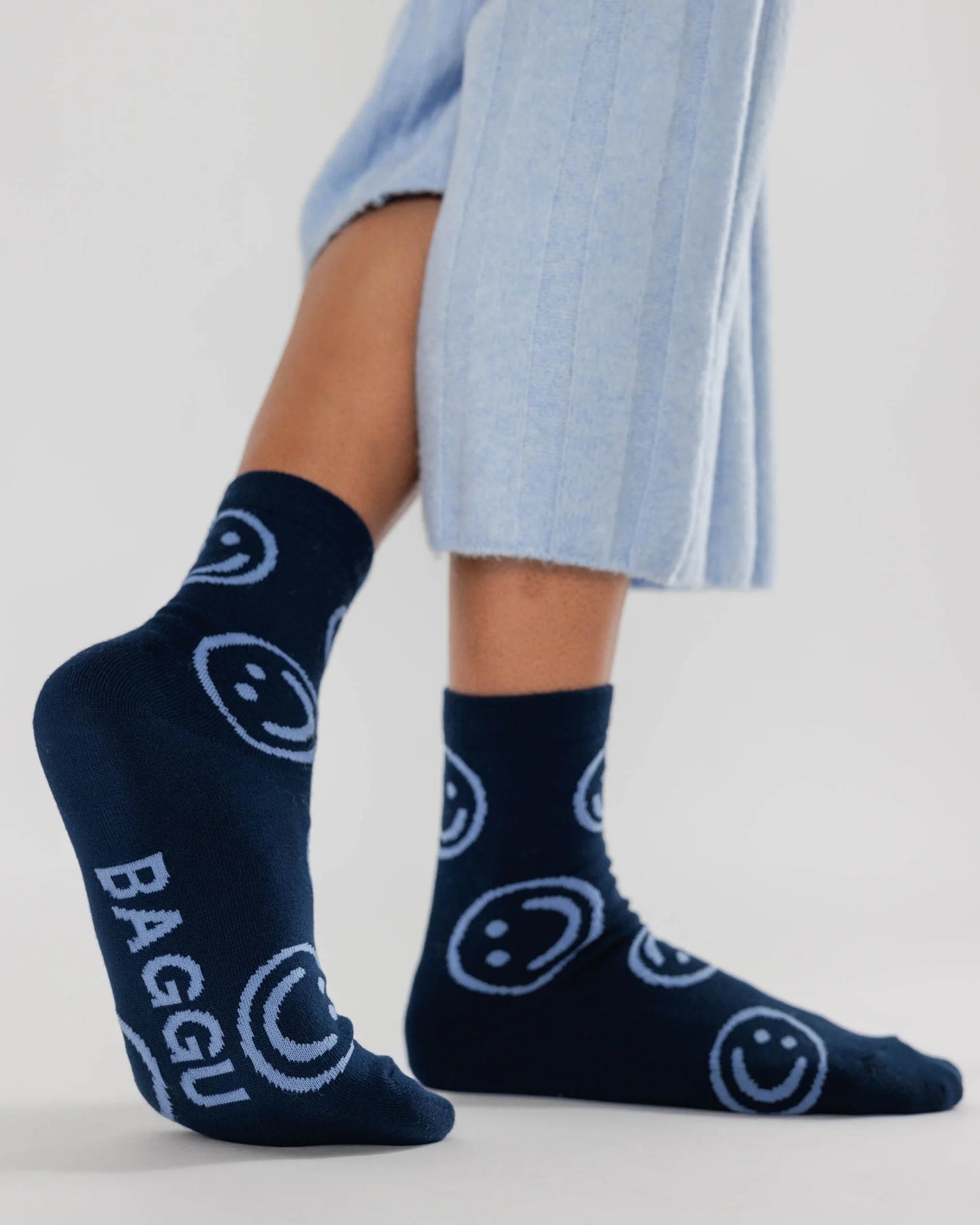 Baggu Crew Sock - Navy Happy