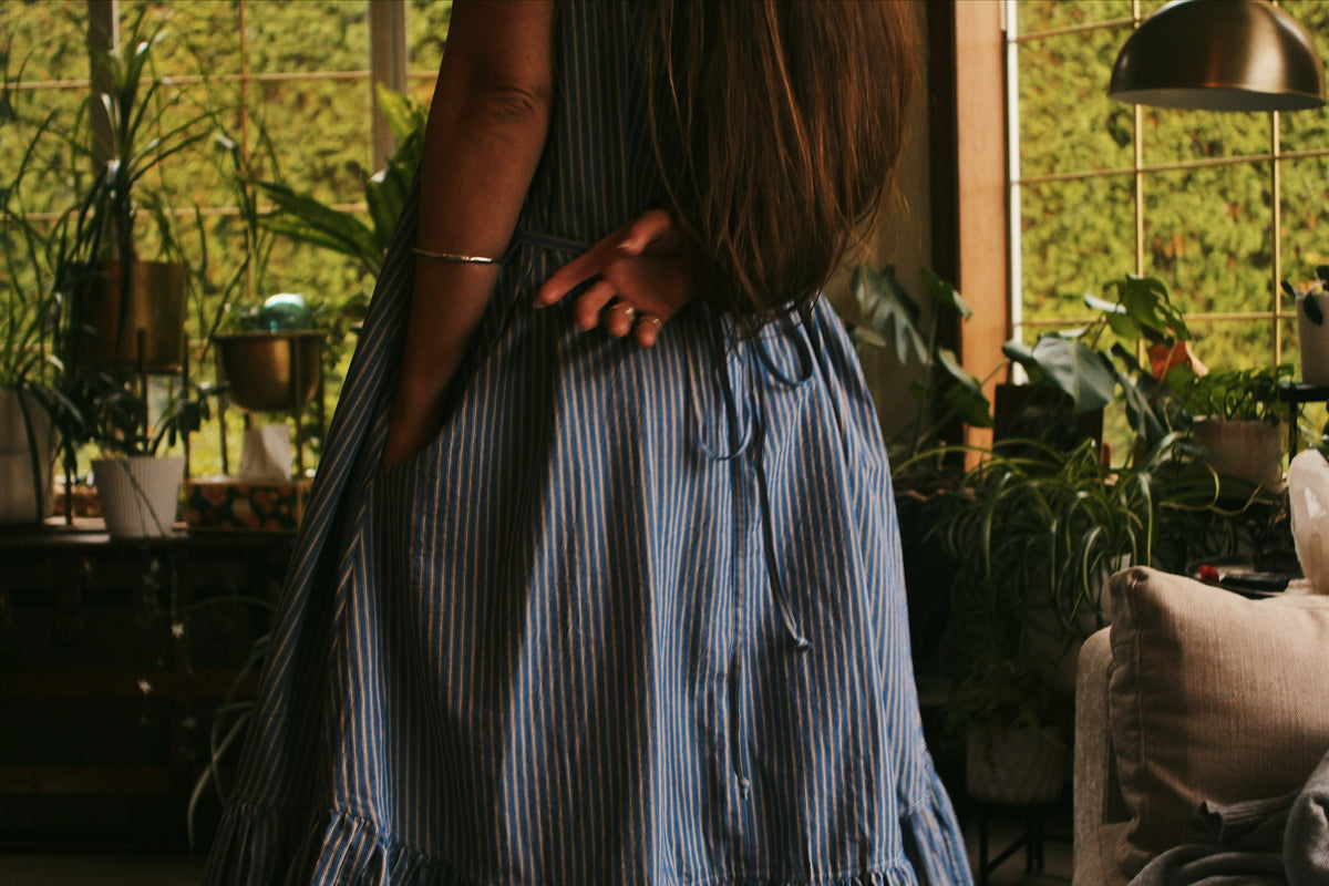 Valentina Dress - Blue Stripe