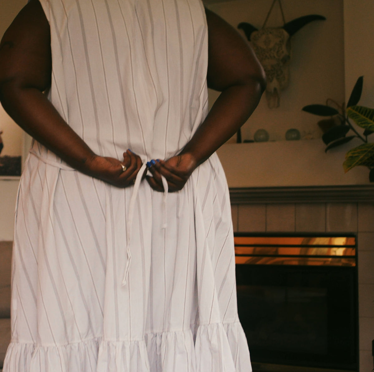 Valentina Dress - White Stripe