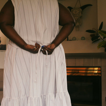 Valentina Dress - White Stripe