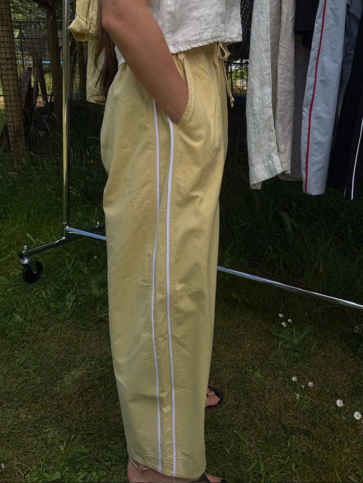 Jules Pant -Butter with White Piping