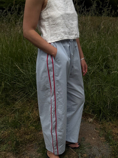 Jules Pant -Mist with Red Piping