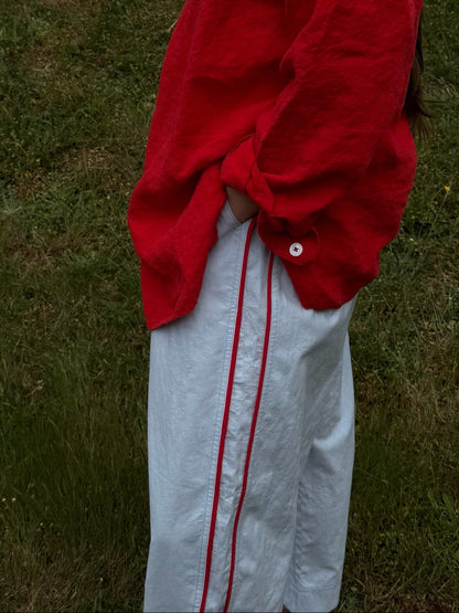 Jules Pant -Mist with Red Piping