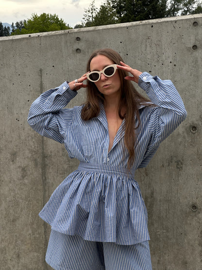 Peplum Skirt - Blue Stripe