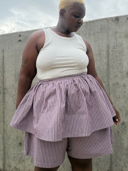 Peplum Skirt - Brown Stripe
