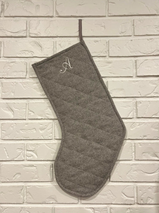 Quilted Stocking - Grey Anian Wool - Custom Embroidery Options