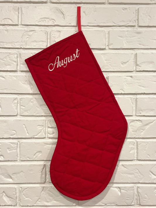 Quilted Stocking - Crimson - Custom Embroidery Options