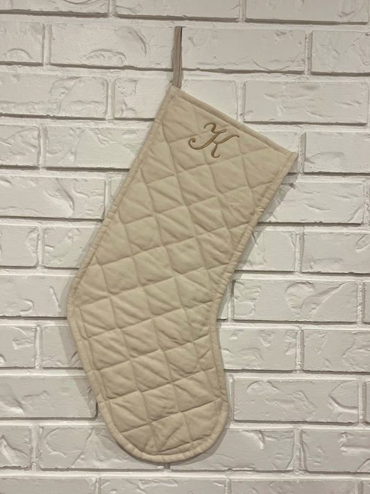 Quilted Stocking - Natural - Custom Embroidery Options