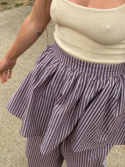 Peplum Skirt - Brown Stripe