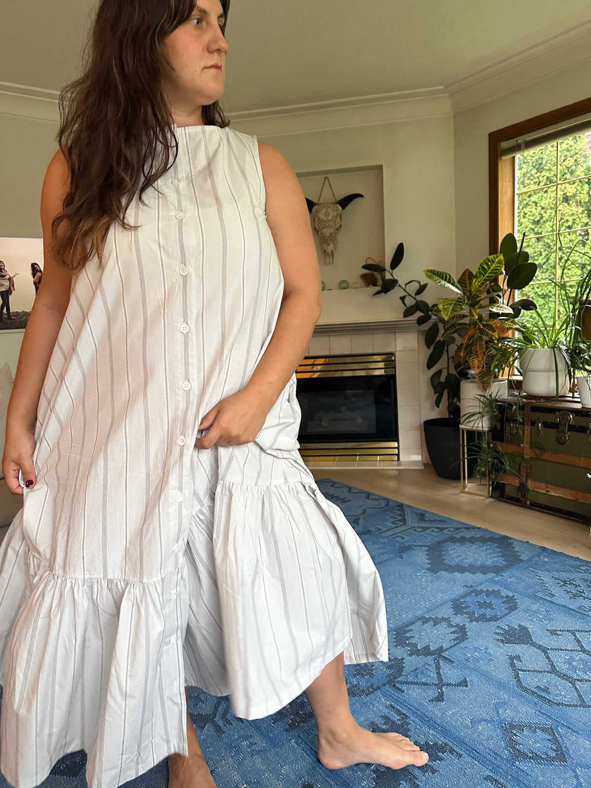 Valentina Dress - White Stripe