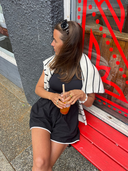 Ellis Shorts -Black with White Piping