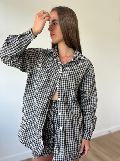 Lloyd Top - Black and Oat Linen