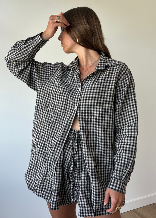 Lloyd Top - Black and Oat Linen