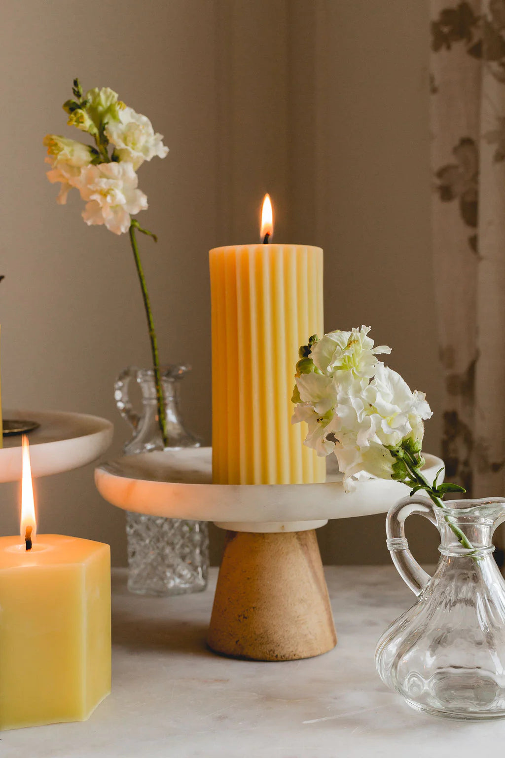 Crowfoot Collective Beeswax Fluted Pillar Candle - Natural