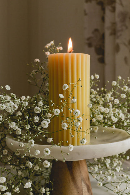 Crowfoot Collective Beeswax Fluted Pillar Candle - Natural