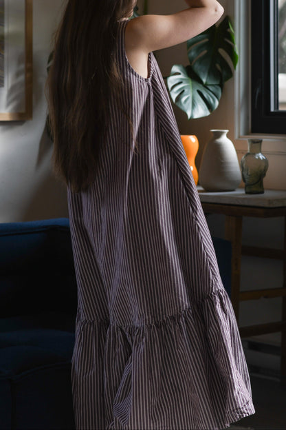 Valentina Dress - Brown Stripe