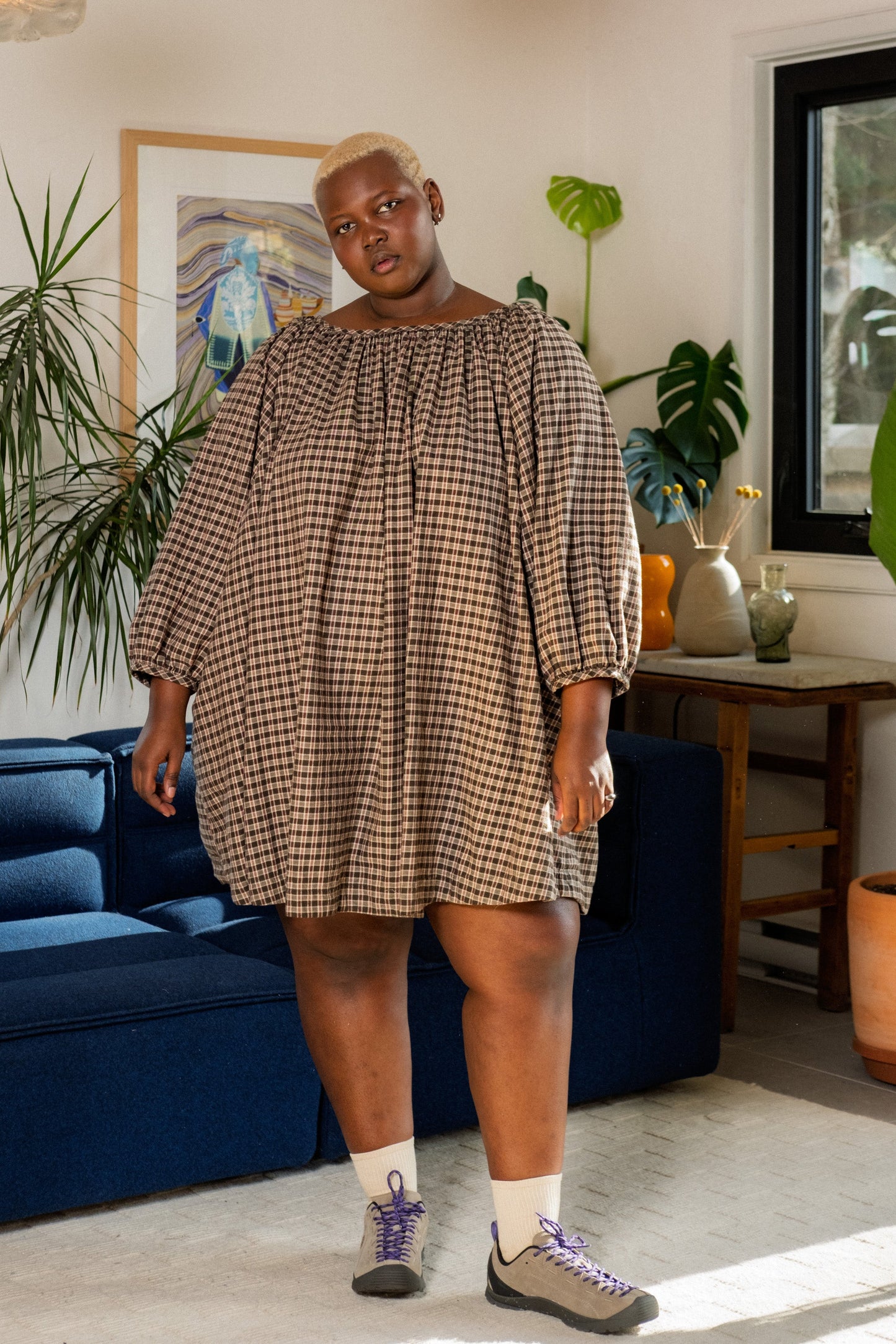 Mini Olive Dress - Cream Plaid