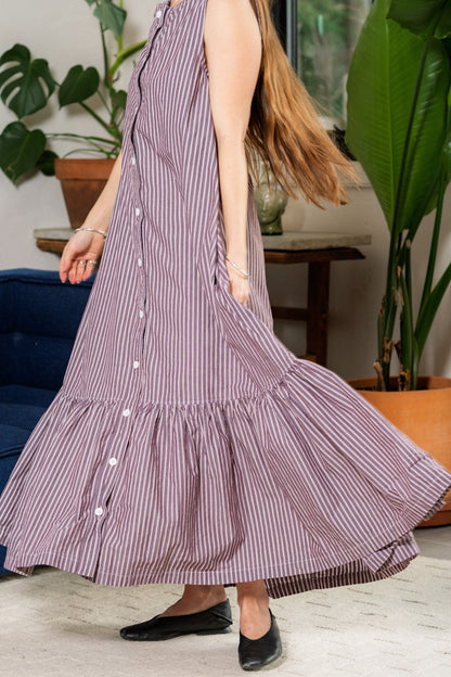 Valentina Dress - Brown Stripe