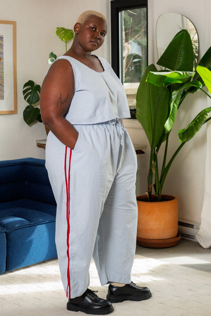 Jules Pant -Mist with Red Piping