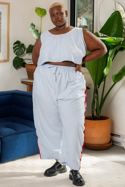 Jules Pant -Mist with Red Piping