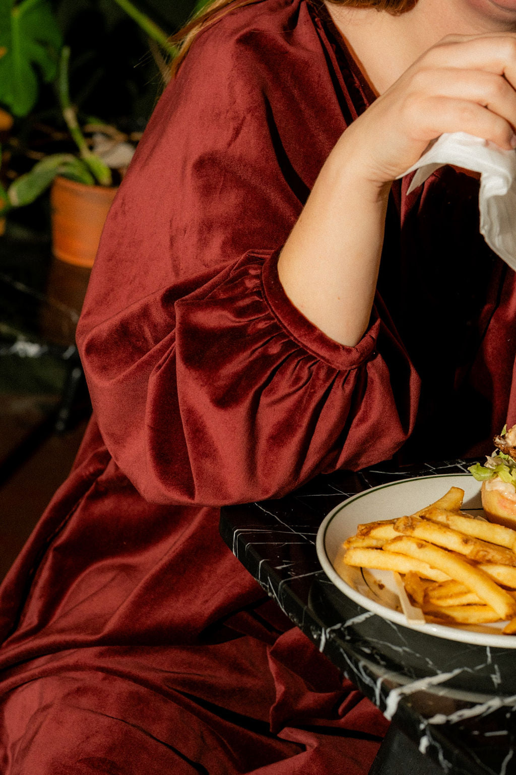 Velvet Mini Olive Dress - Merlot