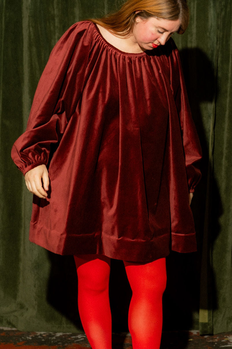 Velvet Mini Olive Dress - Merlot