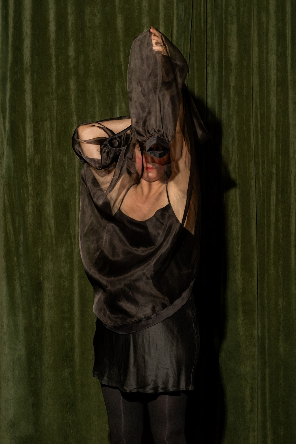 Mini Olive Dress - Black Silk and Velvet