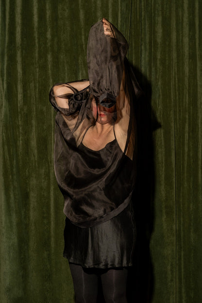 Mini Olive Dress - Black Silk and Velvet