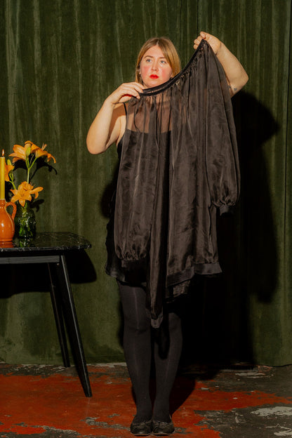 Mini Olive Dress - Black Silk and Velvet