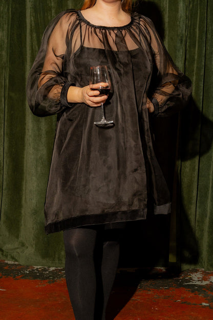 Mini Olive Dress - Black Silk and Velvet