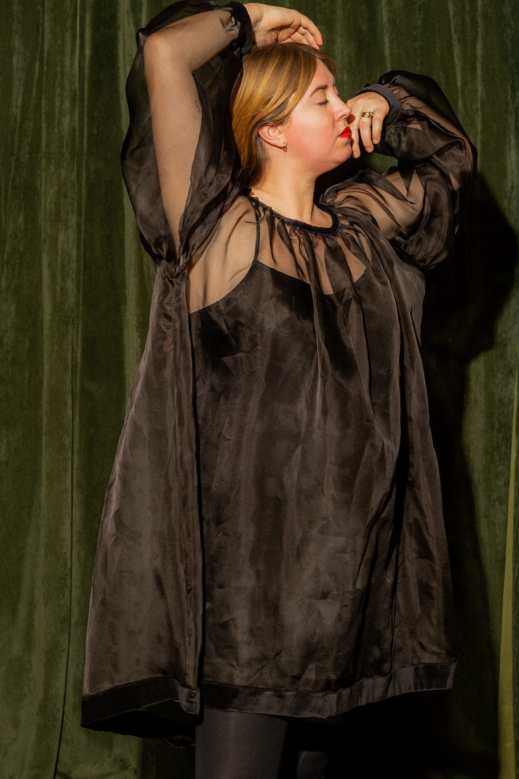 Mini Olive Dress - Black Silk and Velvet