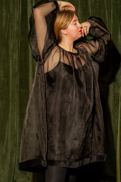 Mini Olive Dress - Black Silk and Velvet