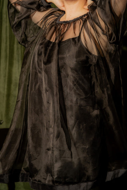 Mini Olive Dress - Black Silk and Velvet