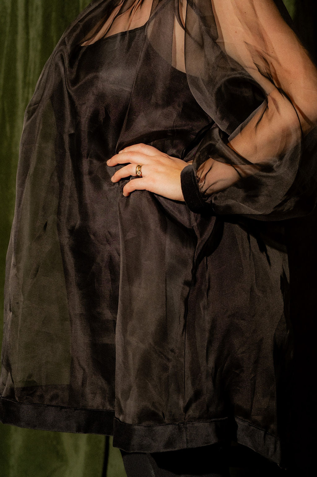 Mini Olive Dress - Black Silk and Velvet